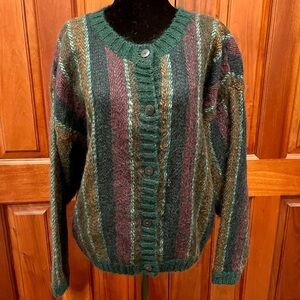 VTG Pasta Acrylic Wool Mohair Blend Fuzzy Cardigan Sweater Striped Sz M